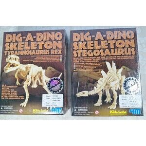 New 2 Kidz Lab Dig a Dino Dinosaur Skeletons Steg and Rex Excavation Kits Sealed